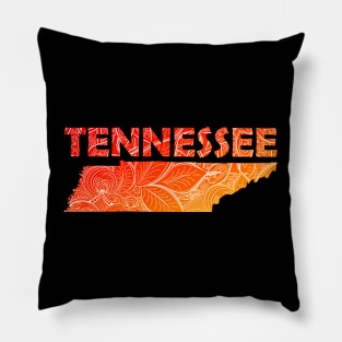 Colorful mandala art map of Tennessee with text in red and orange Pillow