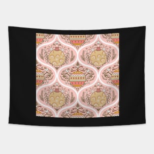 Ogee pattern with pink and yellow christmas baubles Tapestry