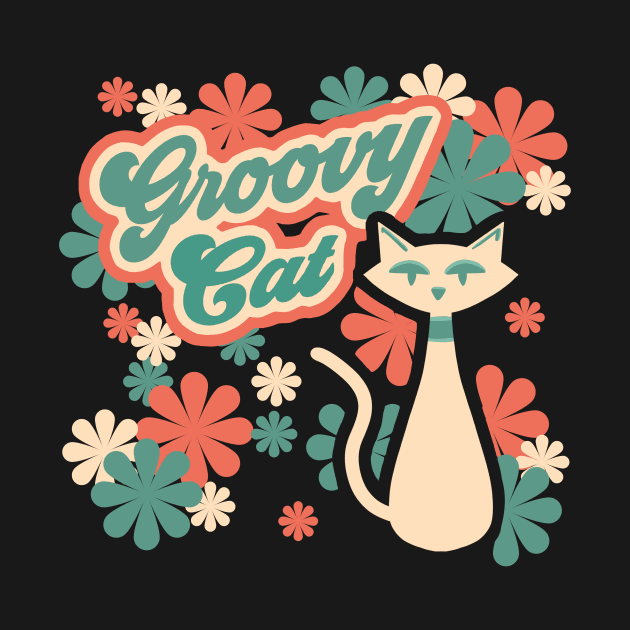 Groovy Cool Funky Cat Psychedelic Retro Vintage 60s Flower Power by ksrogersdesigns