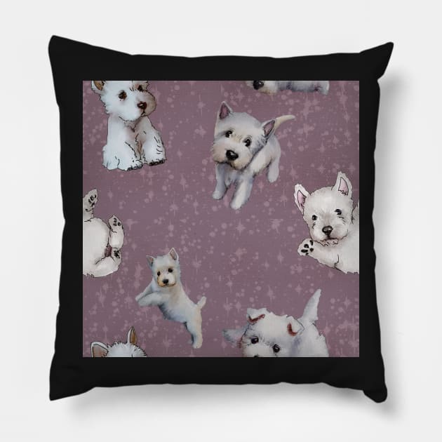 Westies mom purple pattern Pillow by ArtInPi