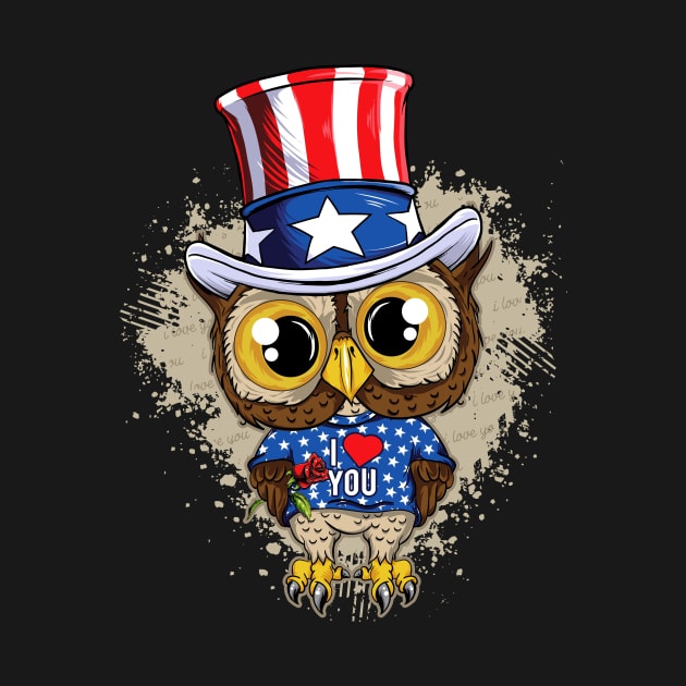 CUTE OWL PROUD AMERICA by JOISDRAW ART