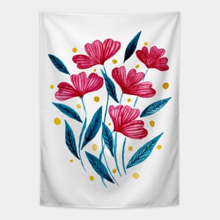 Cute florals - red and blue teal Tapestry