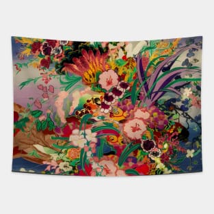 Japanese Floral Pattern Ikebana Tapestry