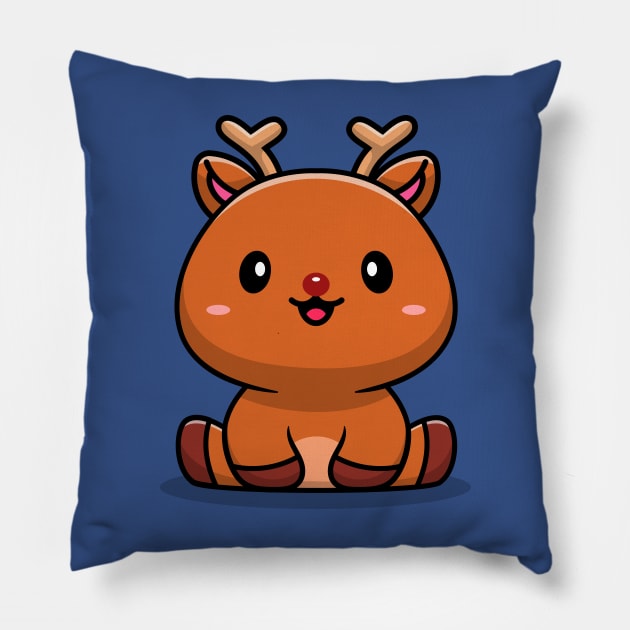 Cute Baby Deer Cartoon Vector Icon Illustration Pillow by Catalyst Labs