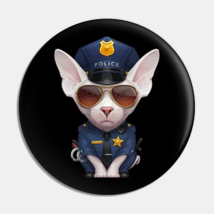 White Sphynx Cat Police Officer Pin