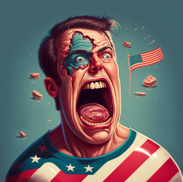 Funny illustration of man with open mouth wearing t-shirt in flag of America Kids T-Shirt by KOTYA