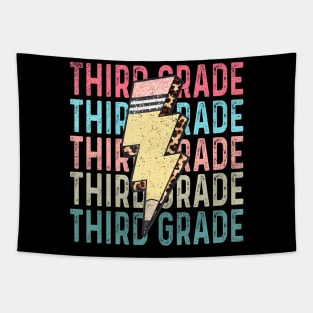 Retro Third Grade Teacher Lightning Bolt Pencil Teacher Kids Tapestry