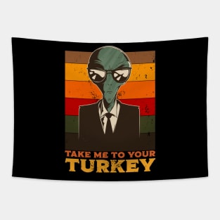 Funny Retro Alien Thanksgiving Tapestry