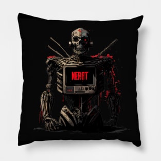 Comic-Style: AI Cyborg Robot Skull and the Apocalypse Pillow