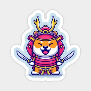 Cute Shiba Inu Dog Samurai Warrior Cartoon Magnet