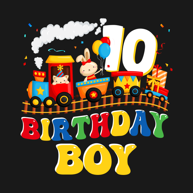 Kids Choo Choo I'm 10 Year Old Locomotive Train Boy 10th Birthday by HaYa.art