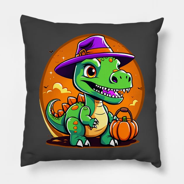 Trick or treat dinosaur cute design Pillow by Edgi