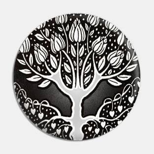 Vintage stylized tree in black and white design. big tree and black tree Pin