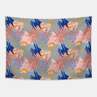 Fun abstract shapes pattern on bright blue background Tapestry