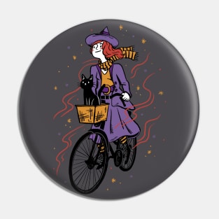 Cute Cartoon Witch Riding a Bicycle Pin