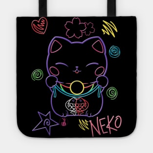 Neon Neko (1) - Cute neon light Japanese beckoning cats to bring you good luck Tote