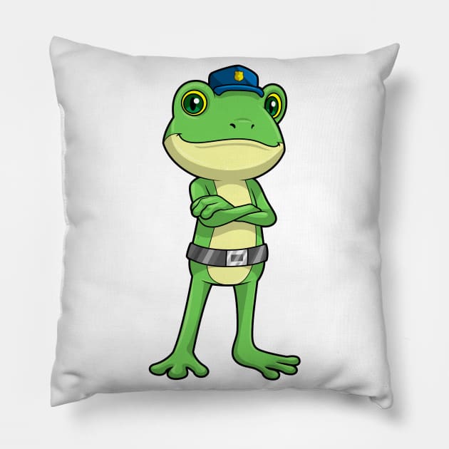 Frog as Police officer with Police hat Pillow by Markus Schnabel