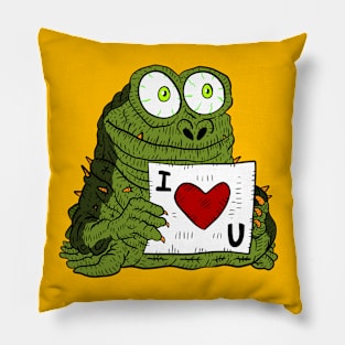 i love you, funny alien monster with a card. Pillow