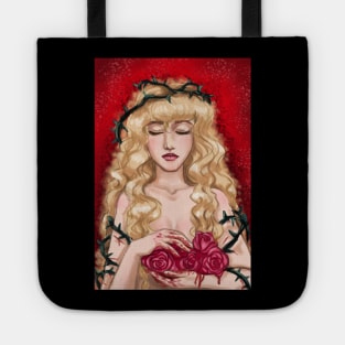 Blonde girl with roses and thorns Tote