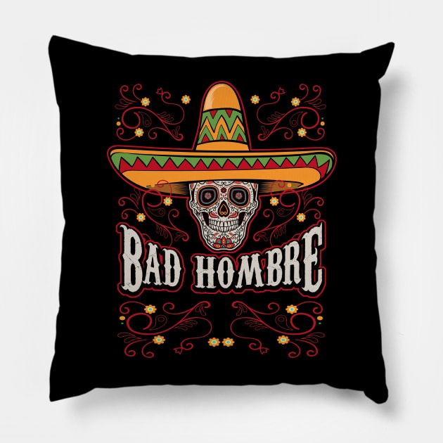Bad Hombre Skull Pillow by Watermelon Wearing Sunglasses