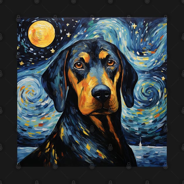 Black and Tan Coonhound Portrait Night Painting by NatashaCuteShop