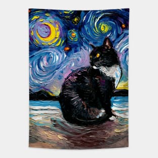 Black Tuxedo Cat Night 2 Tapestry