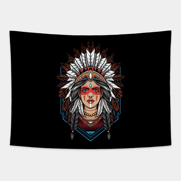 Warrior indian girl tribal Tapestry by Pixel Poetry