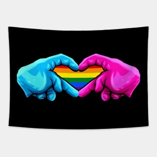 Hands Forming A Heart With Rainbow Inside LGBTQ Pride Month Tapestry