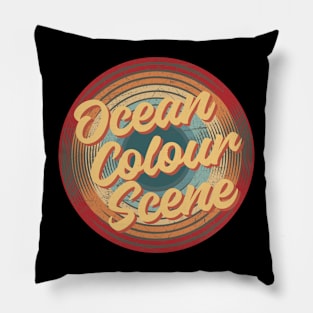 ocean colour scene vintage circle Pillow