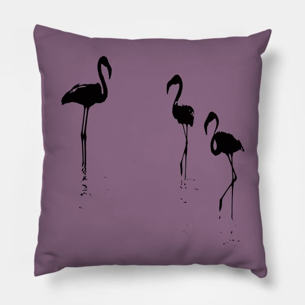 Minimalistic Three Flamingos Silhouette In Black Pillow by taiche