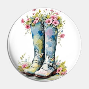 Watercolor Cottagecore boots flowers Pin