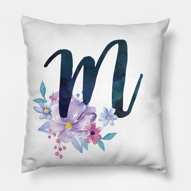 Floral Monogram M Pretty Lilac Bouquet Pillow by floralmonogram