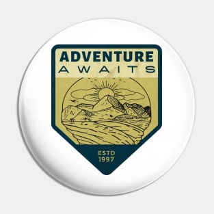 Adventure Awaits For You Emblem With beautiful Landscape Pin