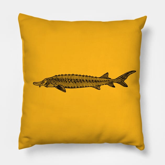 Atlantic Sturgeon fish drawing Pillow by Green Paladin