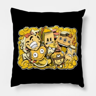 Yellow graffiti cartoon characters Pillow