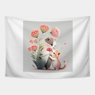 Sweet Cat Mom and Kitten Tapestry
