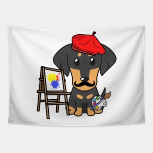 Funny dachshund is a painter Tapestry