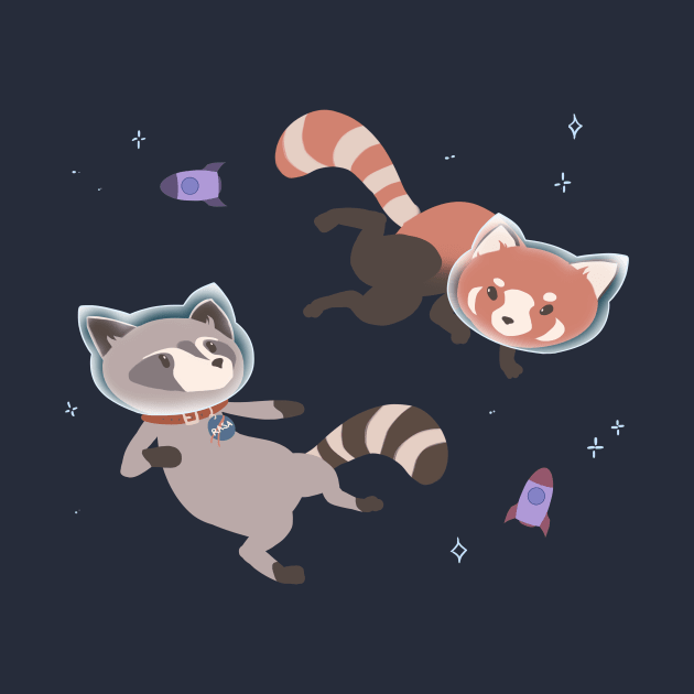 Trash Panda and Red Panda Astronauts by yellowpomelo