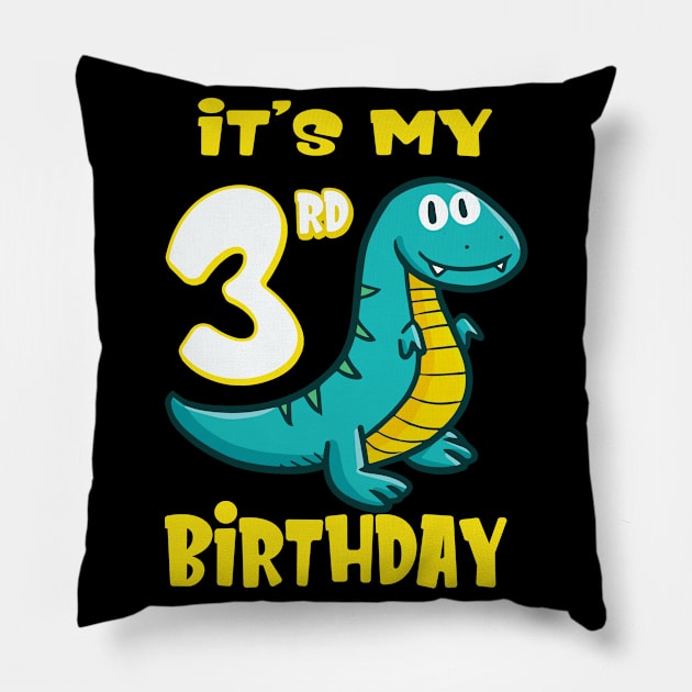 Cute Dinosaur 3rd Birthday Shirt Boys Pillow by Foxxy Merch