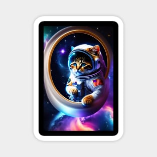 Funny cute cat in space graphic design artwork Magnet