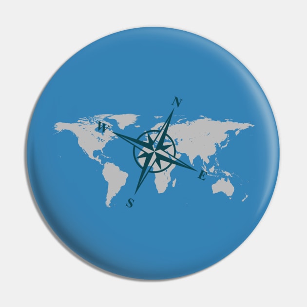 World Map with Compass Rose Pin by Bunnuku