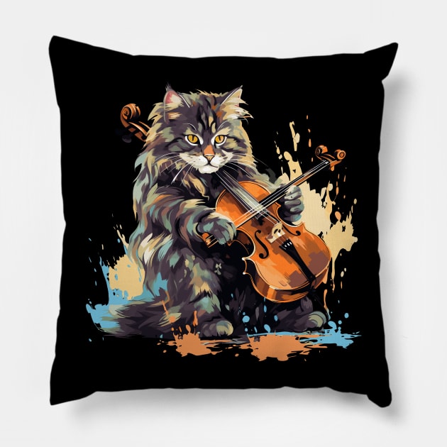 Maine Coon Cat Playing Violin Pillow by Graceful Designs