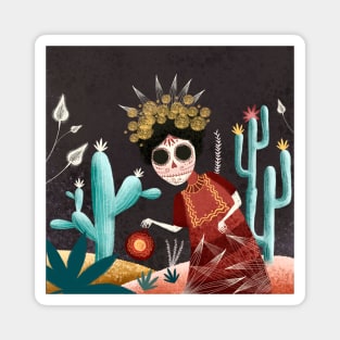 Mexican design. Sugar skull. Mexican art. Cacti The day of the Dead Magnet