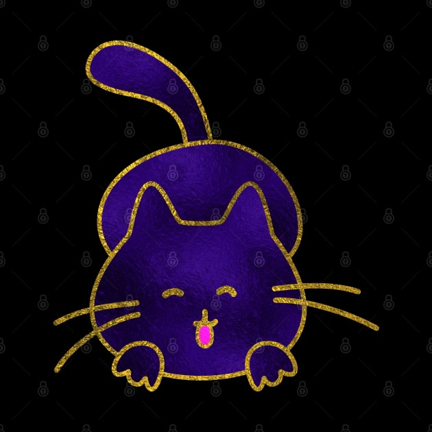 Cute Happy Purple Stained Glass Cat by Nartissima