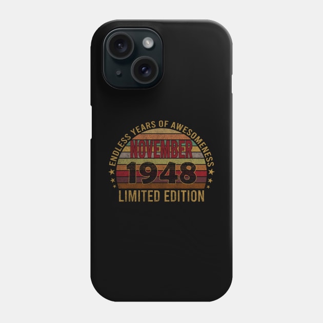 73 Year Old 73rd Birthday Design for November 1948 born Limited Edition Legend BDay Gift Phone Case by mahmuq