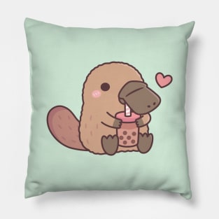 Cute Platypus Loves Drinking Bubble Tea Pillow