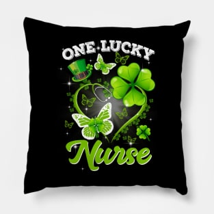 Beautiful Lucky Irish St Patricks Day Nurse Shamrock Heart Butterfly Pillow