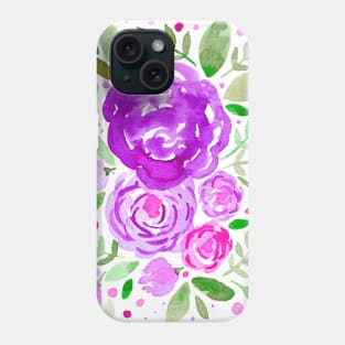 Watercolor roses bouquet - ultra violet and green Phone Case