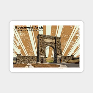 Retro Roosevelt Arch in Yellowstone National Park in orange Magnet