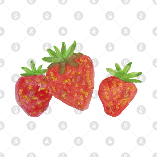 watercolour red strawberry watercolor strawberries food healthy fruits yummy by WatercolorFun